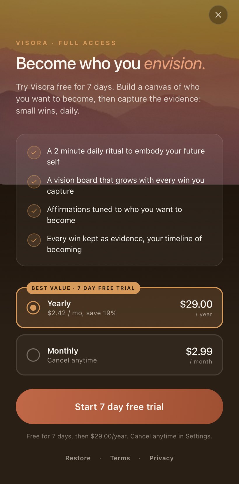 Free for 7 days, then $2.99 a month or $29 a year